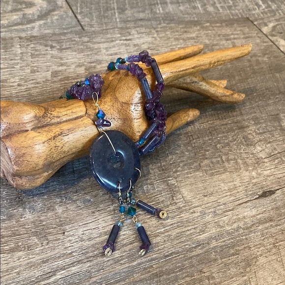 Amethyst Beaded Celestial Inspired Handmade Necklace with Circular Pendant - Picture 9 of 16